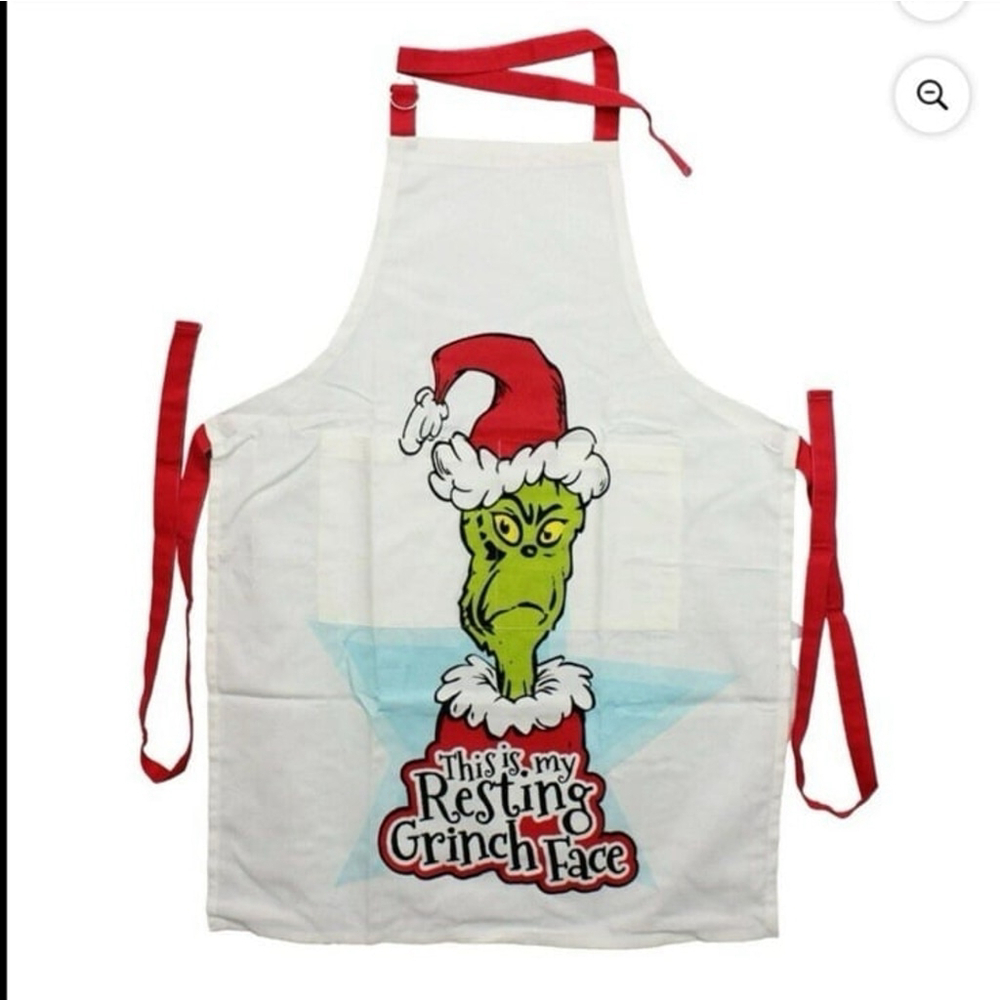 Dr. Seuss Stole Christmas Resting Grinch Face Kitchen Cooking Apron NWT